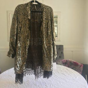 Free People Gold/Black Sequin Blazer New Size M